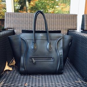 Celine Paris Black Pebble Lambskin Luggage Tote